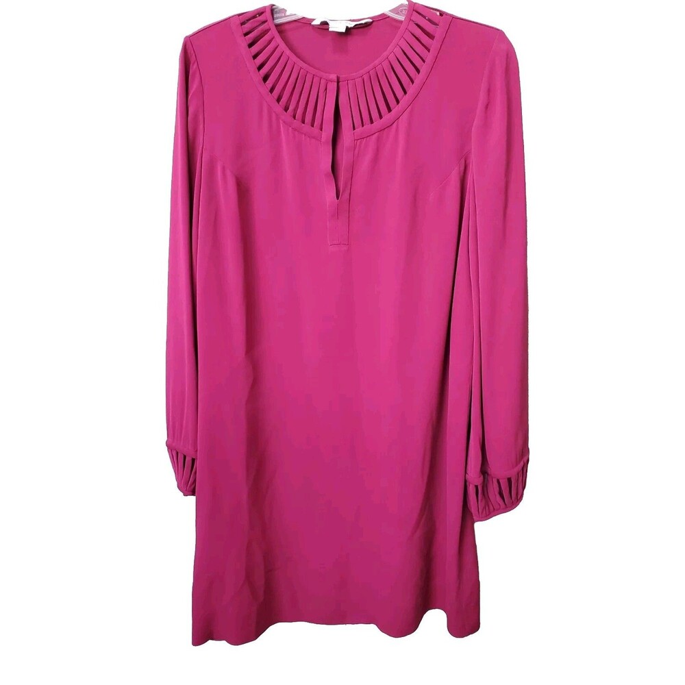 Diane von Furstenberg Damian Raspberry Red Silk Ladder Trim Shift Dress Size 8